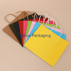 Saplı Özel Logo Baskı Yeniden Kullanılabilir Kraft Kağıt Hediye Paketleme Çantası