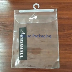 Yapışkan Bantlı Özel Boyutlu PVC Şeffaf Ambalaj Torbaları Kancalı OEM / ODM