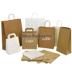 Geri dönüştürülebilir Alışveriş Kraft Kahverengi Kağıt Torba Düz Yakalama Gıda Paketleme Alışveriş Torbaları
