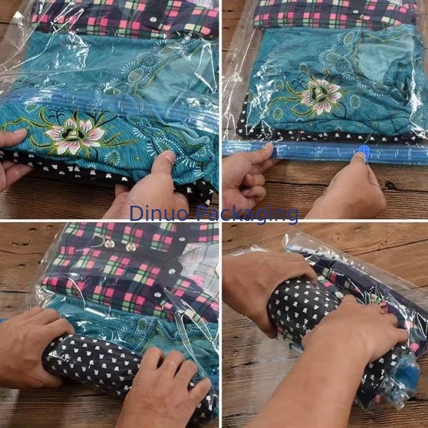 Özel seyahat vakumlu depolama çantası plastik paketleme el rulo vakumlu çanta çanta için fermuarlı