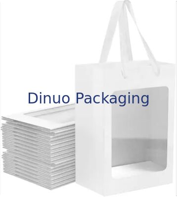 Tekrar kullanılabilir Kahverengi / Beyaz / Siyah Pencereli Kraft Kağıt Tote Çantaları