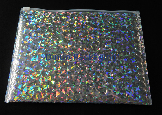 Yeniden kapatılabilir 250x180mm Parlak Holografik Kaymak Fermuar kabarcık çanta, ambalaj için Kabarcık