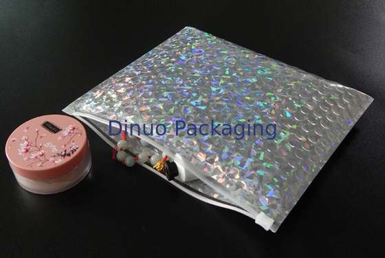 Yeniden kapatılabilir 250x180mm Parlak Holografik Kaymak Fermuar kabarcık çanta, ambalaj için Kabarcık