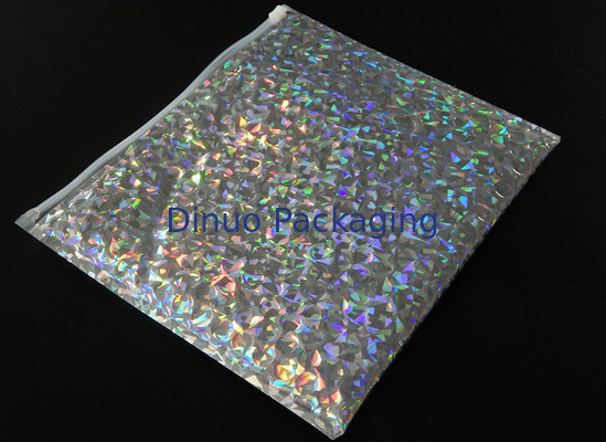 220x160mm Fermuar ile Parlak Holografik Kabarcık Zarf Postaları Kozmetik Kabarcık Jiffy Çantası