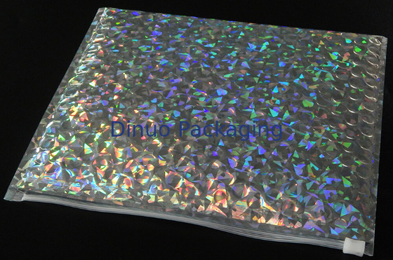 220x160mm Fermuar ile Parlak Holografik Kabarcık Zarf Postaları Kozmetik Kabarcık Jiffy Çantası