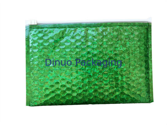 Su geçirmez Fermuar Kabarcık Çantalar / Yeşil Metalik Parlak Holografik 300x250mm Kilitli Folyo Kabarcık Mailers